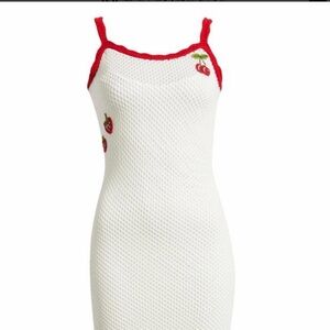 NEW WITH TAG WAYF White Crochet Slip Dress with & Cherry/Strawberry.